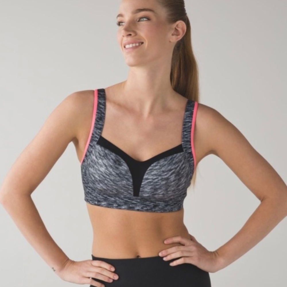Lululemon Athletica Ta Ta Tamer Sports Bra Gray/Black/Pink Removable Cup